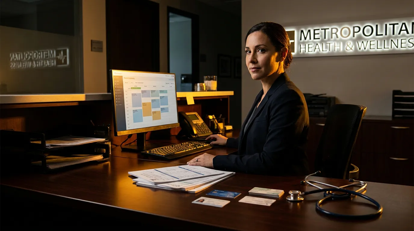 Medical front desk professional at work