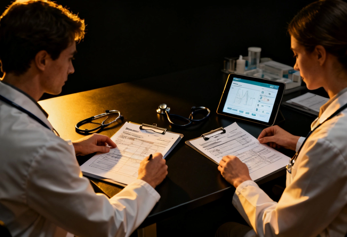Healthcare team reviewing training materials
